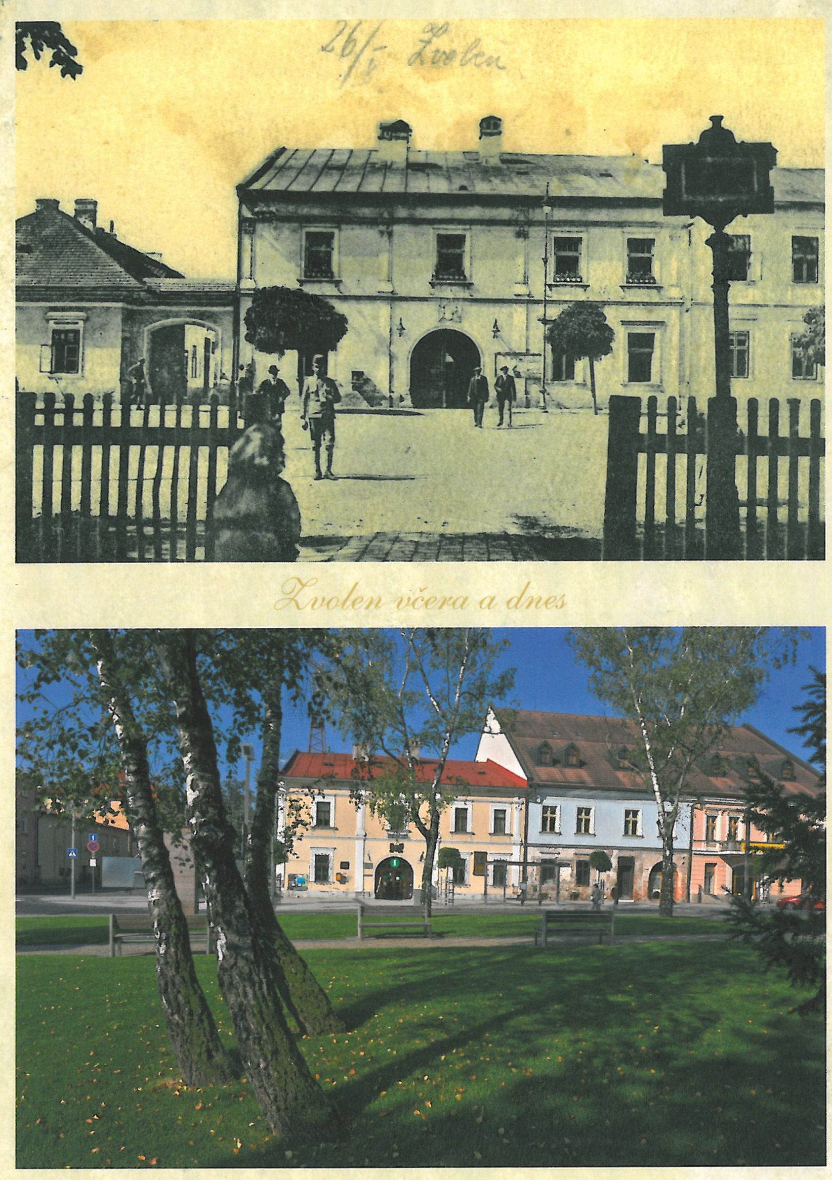 Obrázok Pohľadnica Zvolen včera a dnes, pohľad na Mestský dom