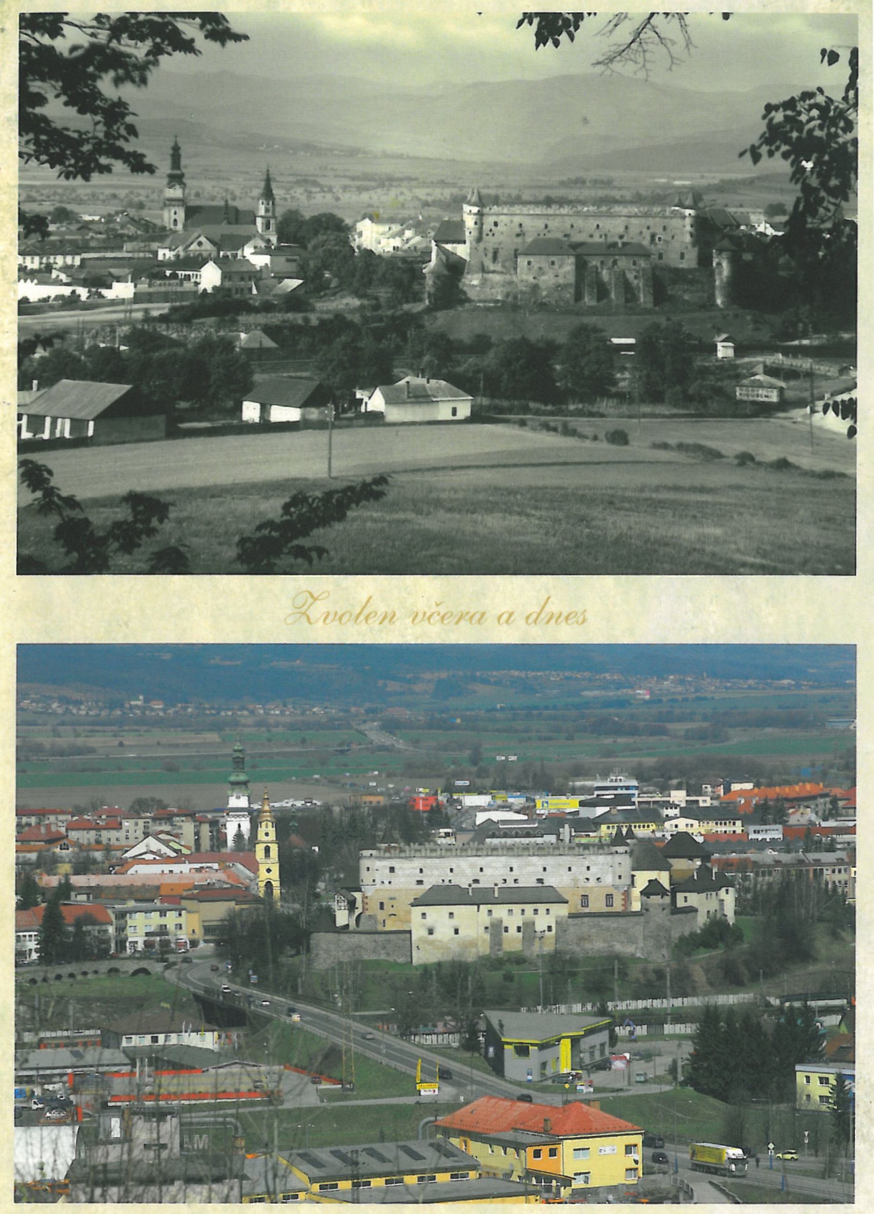 Obrázok Pohľadnica Zvolen včera a dnes, pohľad na budovu múzea