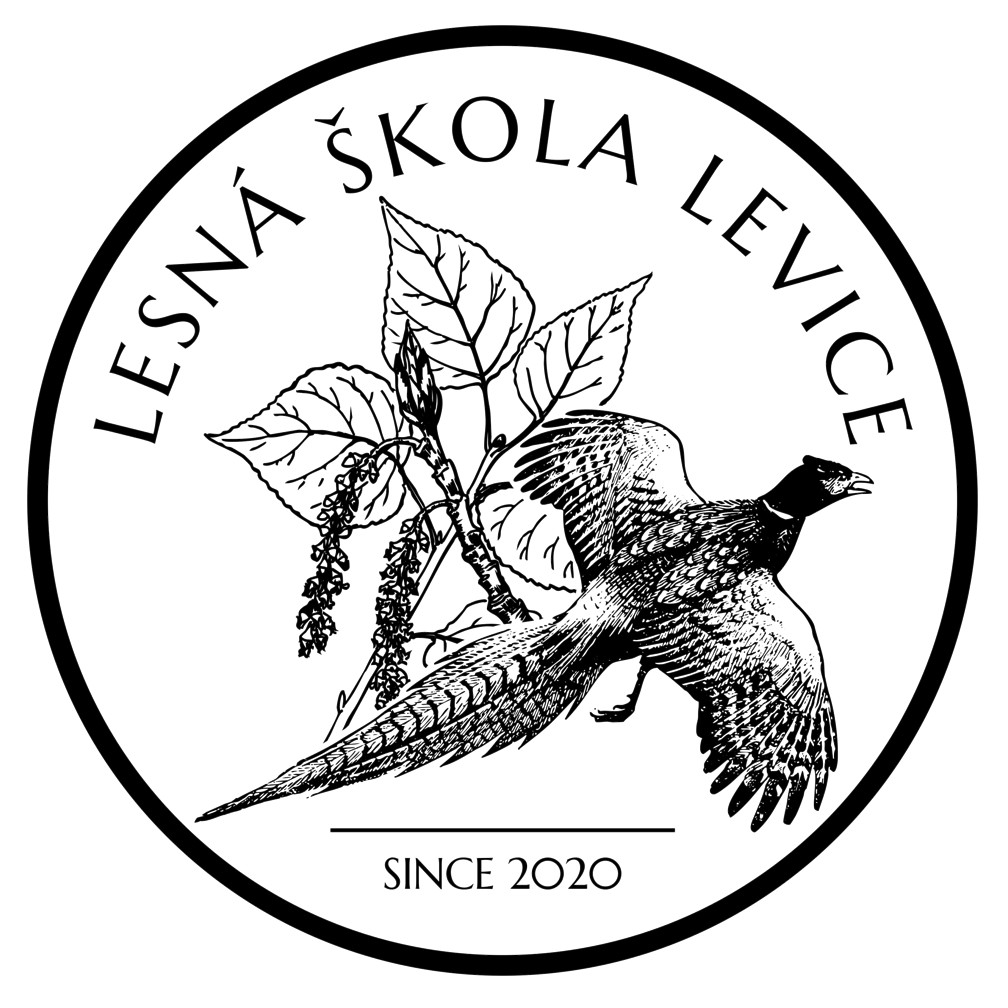 ciernobiele logo lesnej skoly levice otvorenej roku 2020 vyobrazujuce bazanta topol | WebJET CMS